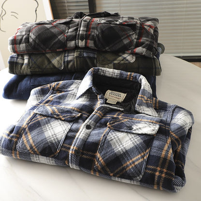 Mens Winter Fleece Linend Warm Plaid Shirt Jacket Casual Long Sleeve Flannel Checked Shirt Men Western Cowboy Button Up Tops