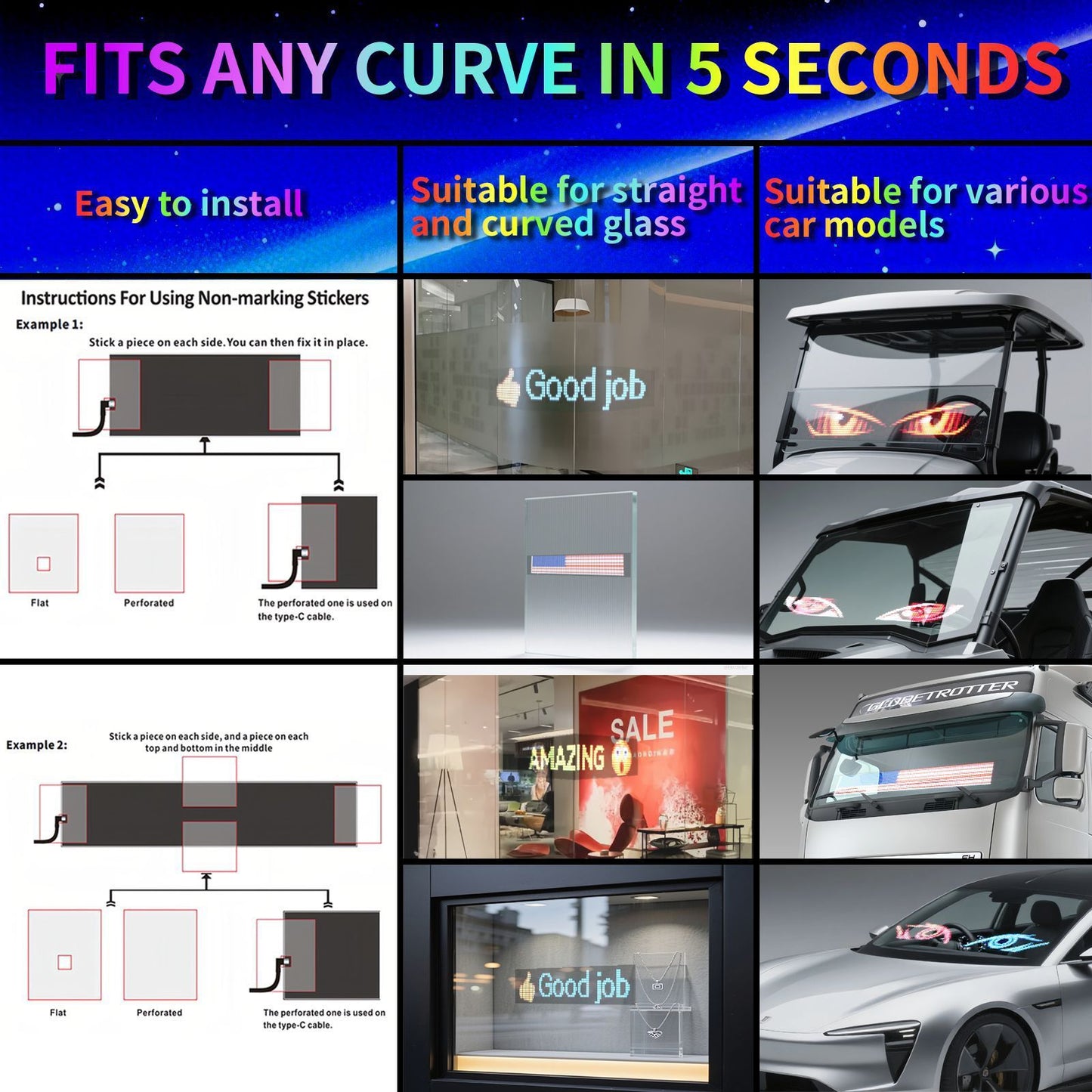 Motorcycle Screen Devil's Eye AI Voice Control LED Display USB Pixel Panel Lights APP Programmable Flexible RGB Matrix Screen