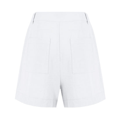 Cotton Linen Solid Shorts For Women Button High Waist Summer Loose Casual Pockets Shorts Female Pants Women Clothing
