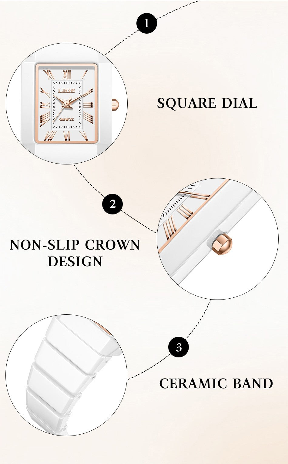 LIGE 2026 Women's Watch ceramic fashion quartz wristwatch elegant waterproof vintage watches ultra-thin Watch for Women reloj