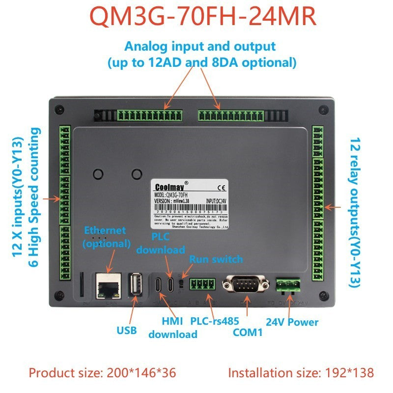 IHM CLP Integrado Tudo-em-Um Coolmay Série QM3G Suporta Personalização Analógica e Ethernet Modelos Disponíveis de 4.3''/5''/7''/10''