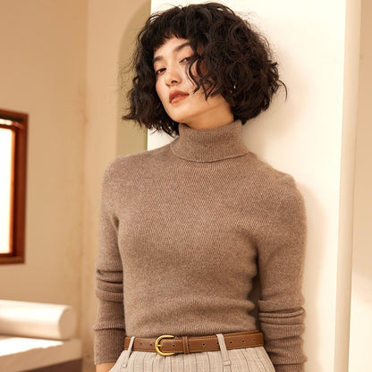 Autumn and Winter New Women's Sweater 100% Pure Cashmere High Collar Hoodie Knitted Basic Style Hot Selling Women's Top