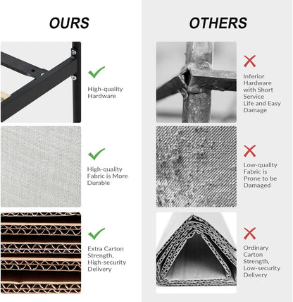 Estrutura de Cama Queen EcoHarbor com Cabeceira, Plataforma de Cama de Metal Estilo Fazenda Estofada em Linho com Estrado de Madeira Reforçado