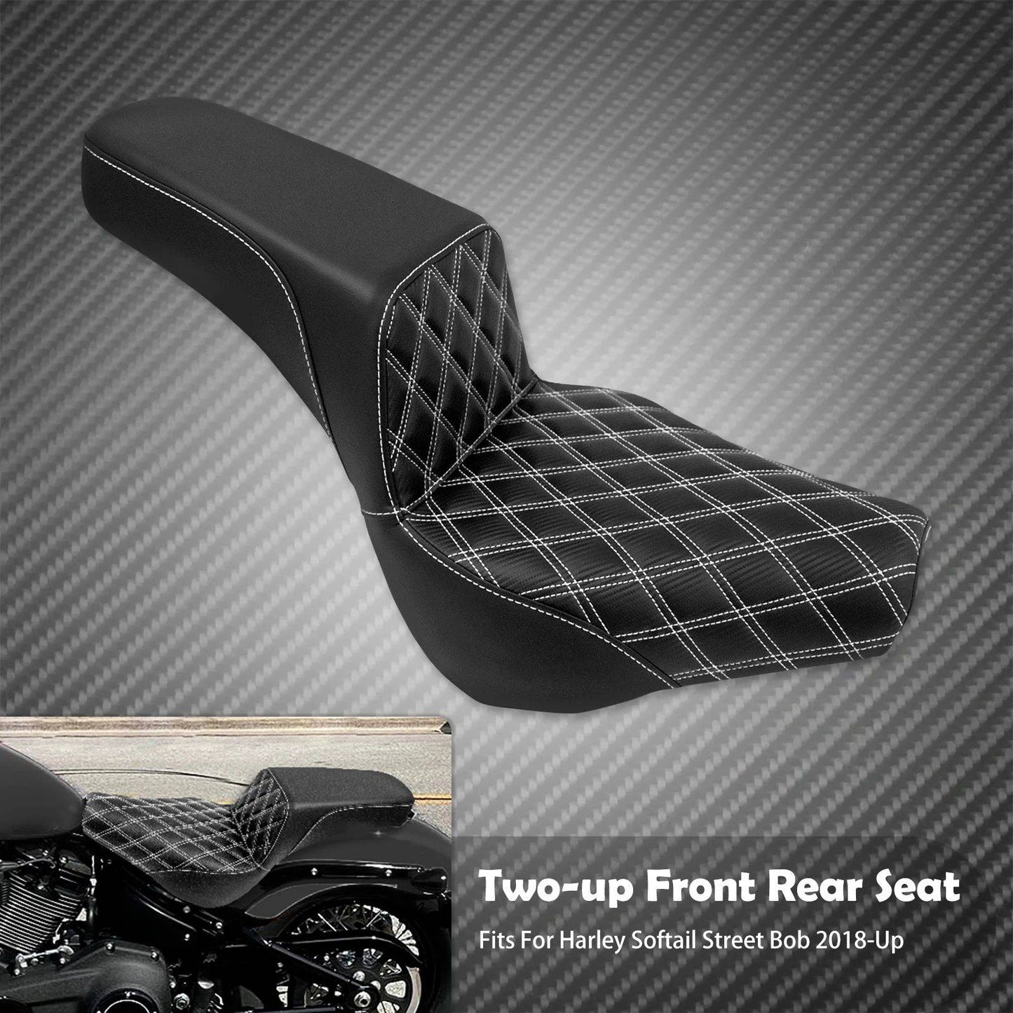 Assento Dianteiro Traseiro de Couro Preto Para Piloto e Passageiro de Moto Harley Softail Street Bob FXBB 2018-2024 2025