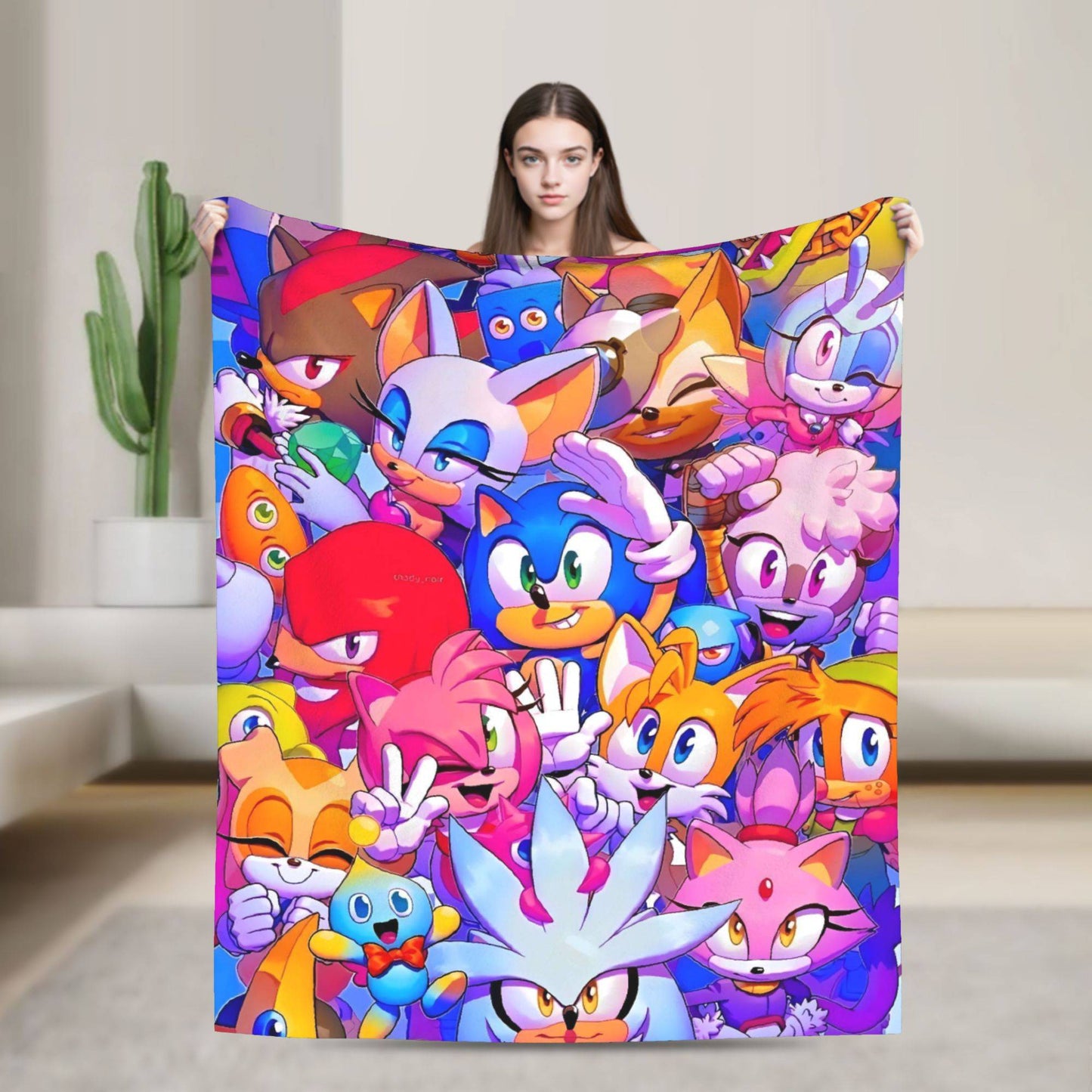Manta Macia com Estampa de Pelúcia S-Sonic Retrô Desenho Animado Para Ar Livre Decorativa Flanela Cobertor de Cama