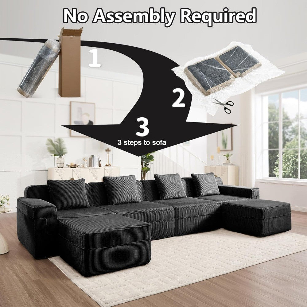 153.5" Luxury Modular Sectional Cloud Couch – Boneless Deep-Seat Corduroy Sofa for Living Room, Modern & No Assembly