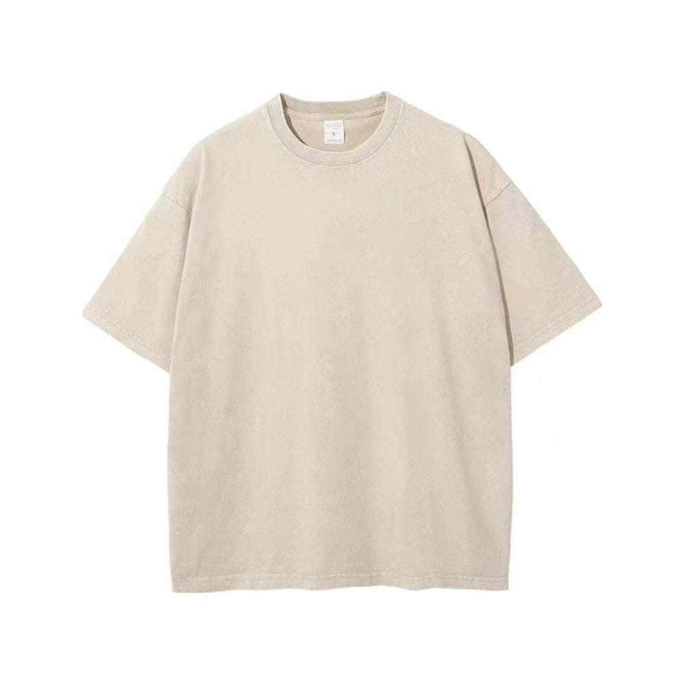 230g retro fried snowflake washed T-shirt Europe and the United States cross-border cotton t loose bottoming round neck pullover