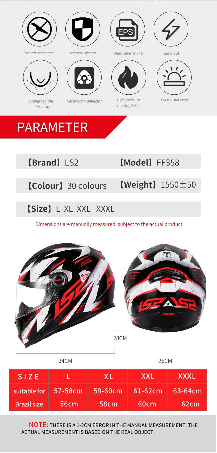 Capacete de motocicleta LS2 FF358 Capacete integral LS2 Draze para homens e mulheres Capacete de corrida de moto com casco de ABS Cascos Para Moto Aprovado pela ECE