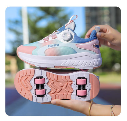 Kids Two Wheels Roller Skating Shoes With Light Magic Stick Walking Shoes Detachable Wheels Roller Skate Shoes For Teenagers