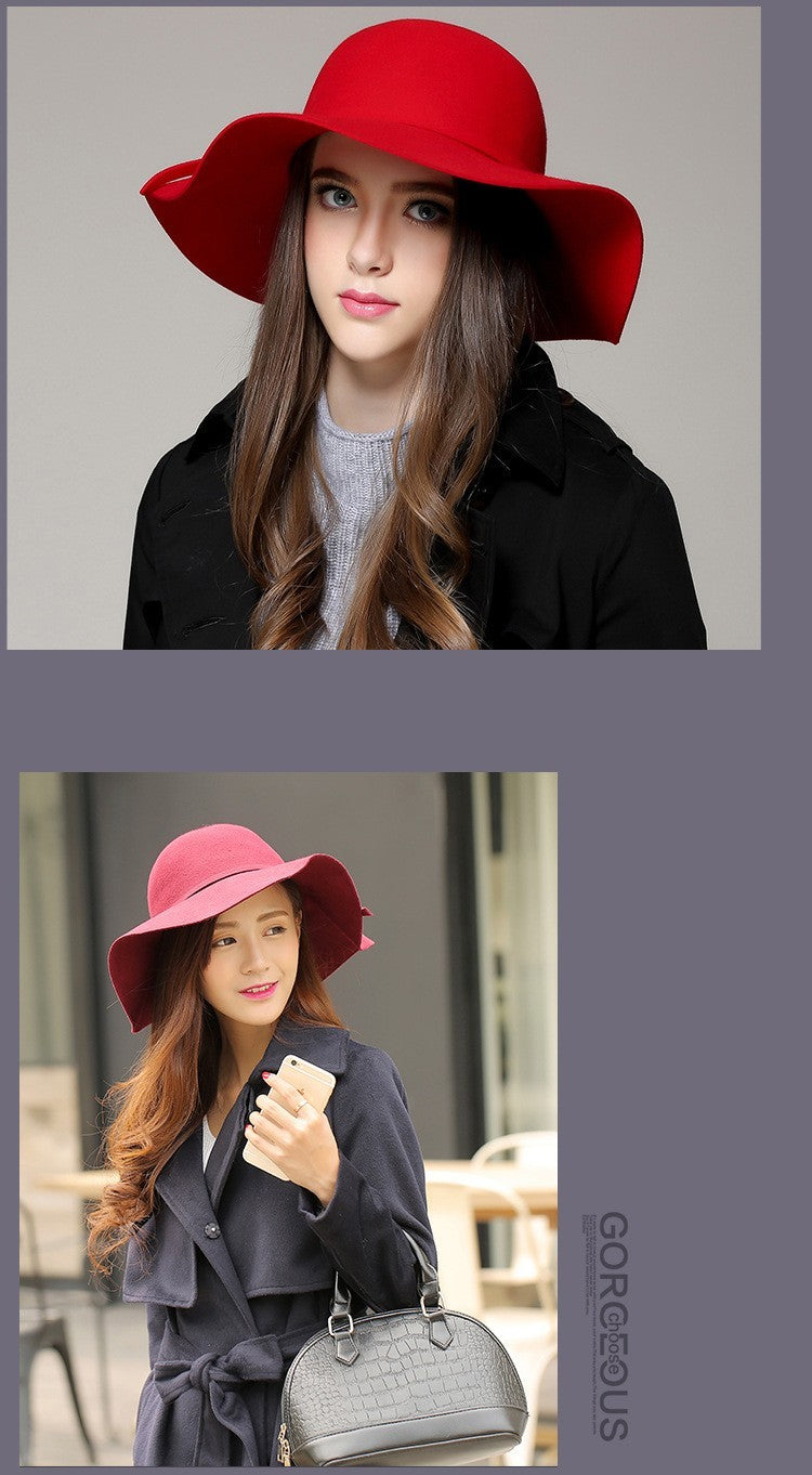 Fashion Winter Fedora Hats for Women Hat Vintage Bowler Jazz Top Cap Felt Wide Brim Floppy Sun Beach Cashmere Church Caps