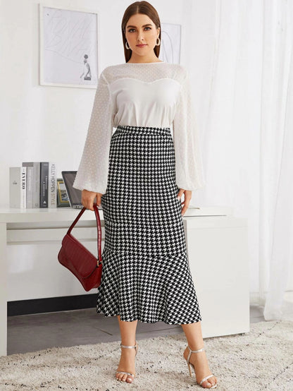 Women's fashionable ruffled hem houndstooth skirt, elegant and fashionable for autumn and winter