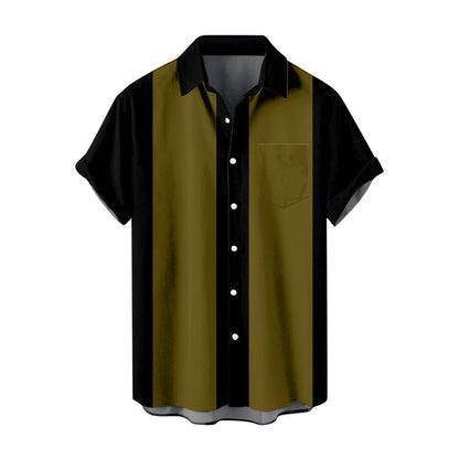 Summer New Men's Pocket Short Sleeve Shirt Fashion Casual Solid Color Panel Lapel Beach High Quality Top Comfortable Soft Fabric