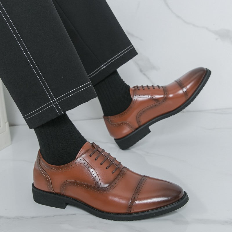 Men Oxford Shoes PU Solid Color Low Heel Classic Blok Carving Men Shoes Size 38-46