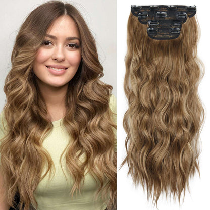 Kit 4 Peças Aplique Tic Tac Cabelo Sintético 20 Polegadas Cacheado Longo Grosso Para Mulheres Cabeça Inteira extensões de cabelo sintéticas