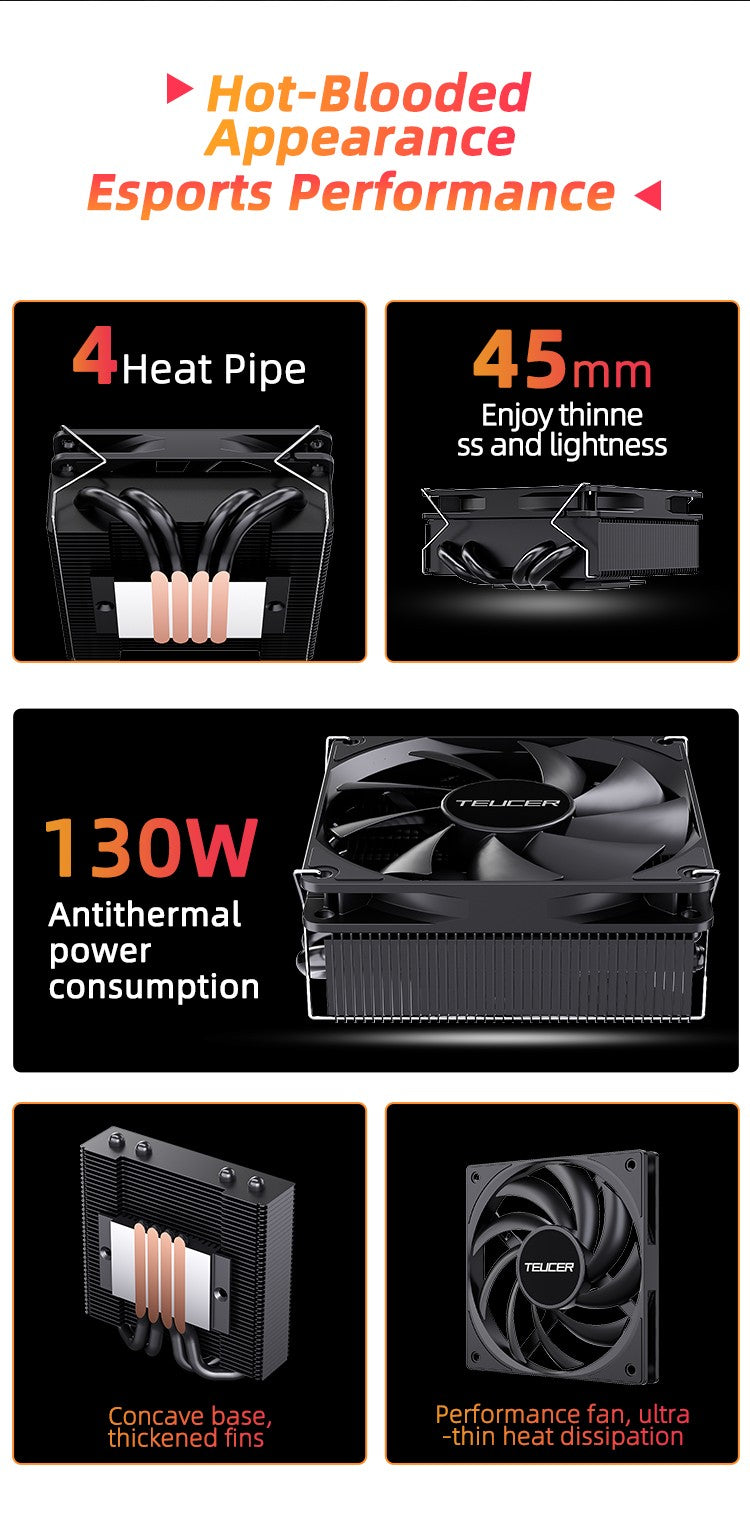 TEUCER UT45 Series CPU Cooler 45mm ITX Case Air Cooling Radiator with UT12015 FDB Fan for AM5 AM4 and LGA1700 1200 2011 for X99