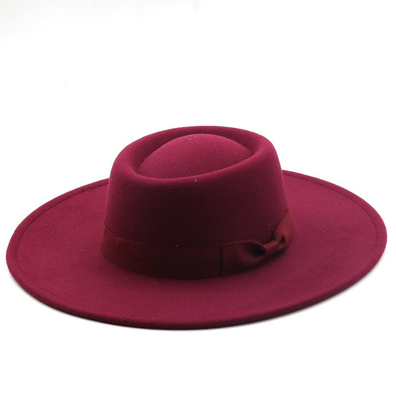 Chapéu Fedora Feminino De Lã Feltro Preto Liso Com Aba Larga De 9,5 Cm E Topo Reto, Com Laço, Vintage, Igreja, Casamento, Panamá