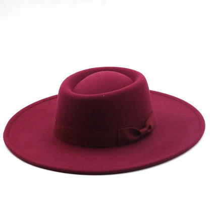 Chapéu Fedora Feminino De Lã Feltro Preto Liso Com Aba Larga De 9,5 Cm E Topo Reto, Com Laço, Vintage, Igreja, Casamento, Panamá