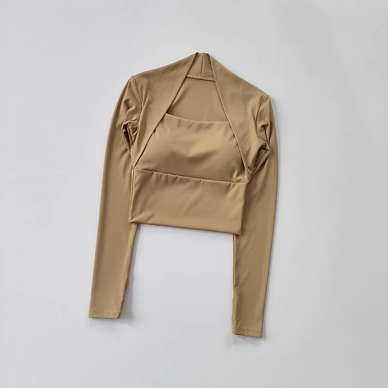 Women's Elegant Long Sleeve Yoga Shawl Sports Top with Chest Cushion Short Elegant Yoga Top Small Camback Pura Speed Dry Autumn