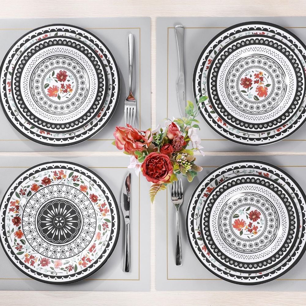 Durable 12-Piece Melamine Dinnerware Set, Ideal for Indoor and Outdoor Dining, Dishwasher Safe, Lightweight Dinnerware