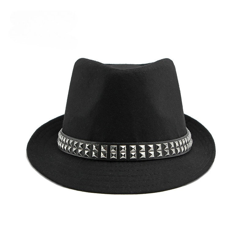 British Retro Jazz Hat Men's Autumn New Black Gentleman Hat Hip-hop Rivet Top Hat Women's Performance Hats