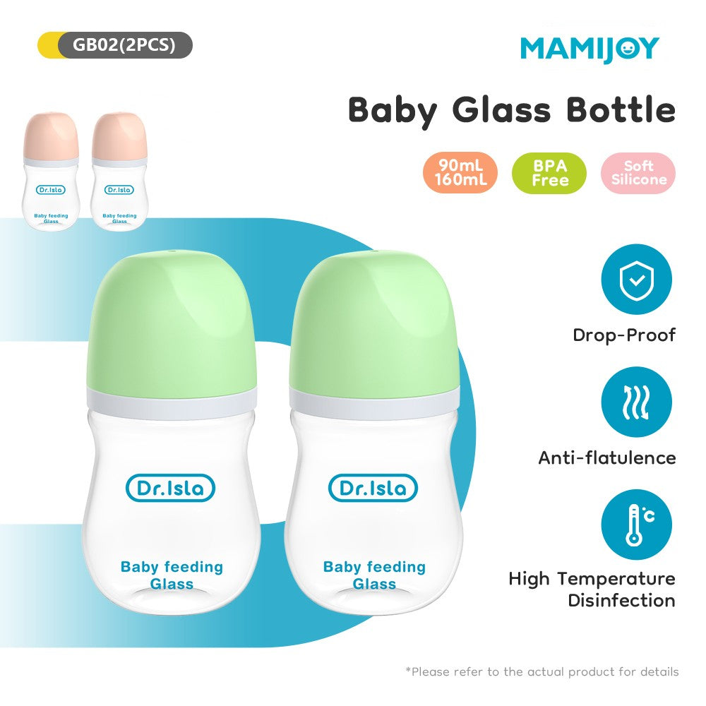 MAMIJOY 2PCS 90ML/160ML Baby Glass Bottle Newborn Bottles Anti-flatulence Milk Feeding Bottles Infant 0-3 Month BPA-Free GB01?02