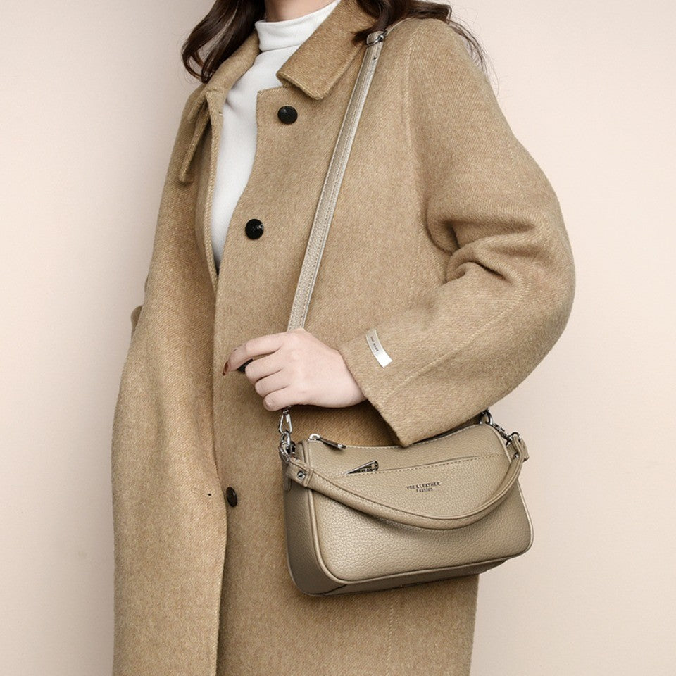 Genuine Brand Top Quality Soft Pu Leather Shoulder Crossbody Bags for Women 2026 Designer Handbag 2 Layers Hand Messenger Bag