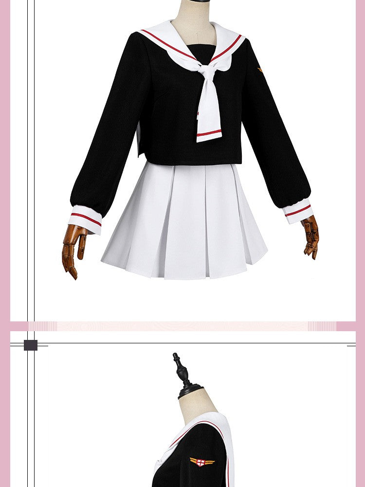 Women Spring Summer Sailor JK Uniform Full Set, Japanese Academy Outfit with Top Pleated Skirt Hat Bow Tie Socks