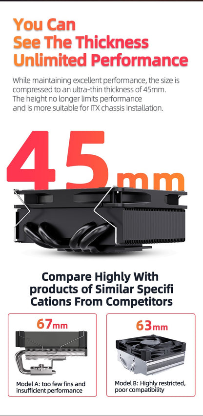 TEUCER UT45 Series CPU Cooler 45mm ITX Case Air Cooling Radiator with UT12015 FDB Fan for AM5 AM4 and LGA1700 1200 2011 for X99