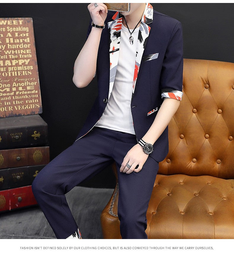 Summer 2025 Korean Slim Fit Short Sleeve Suit Casual Thin British Style Seven-Point Mid-Sleeve Suit for Men
