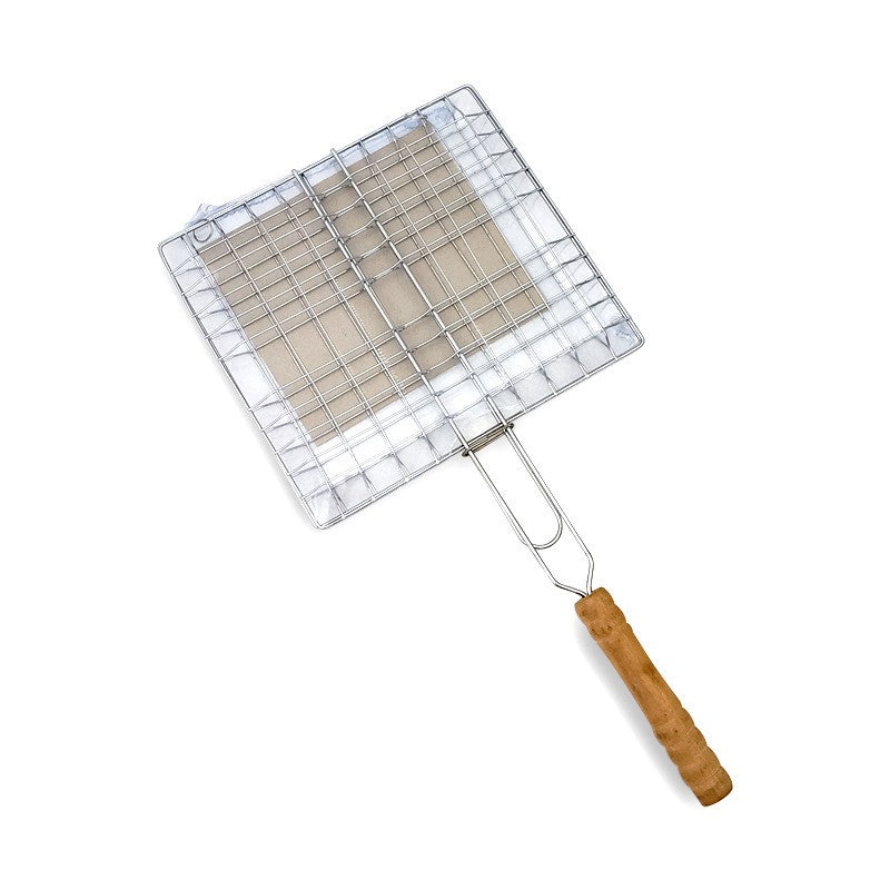Stainless Steel Barbecue Rack Foldable Portable Long Handle Barbecue Basket Large Capacity Grilling Net Barbecue Tools