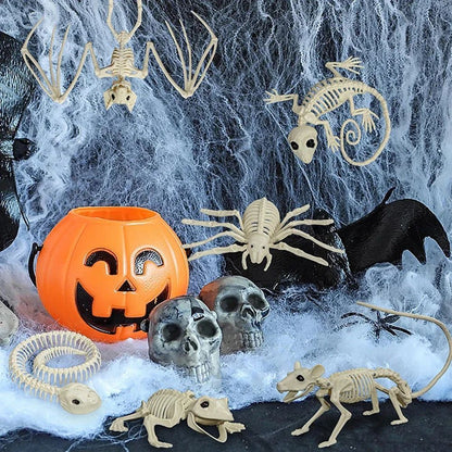 Fake Animal Skeleton Model Halloween Decor Dog Bat Spider Scorpion Cat Skeleton Scary Pendant Props Haunted House Accessories