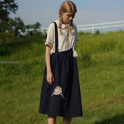 Fall Spring Original Indie Chic Design Harajuku Women Suspender Skirt Straps Dress Mid-calf Length A-line Spaghetti Strap Dress