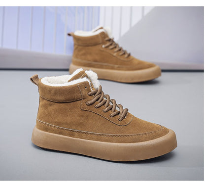 The 2025 new winter high-top plush thick men's snow boots are fashionable, casual and warm men's cotton shoes and boots