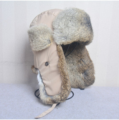 New Russia Winter Real fur Hat Men Outdoor Windproof Super Warm Real Rabbit Fur Bomber Hats Natural Soft Natural Rabbit Fur Caps