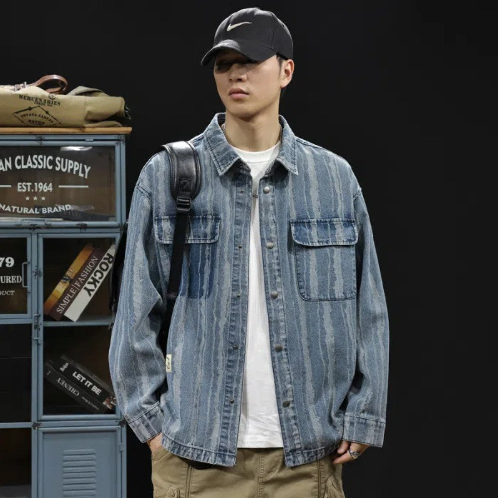 2025 Spring and autumn new fashion men retro denim cargo shirt casual simple shirt blouse