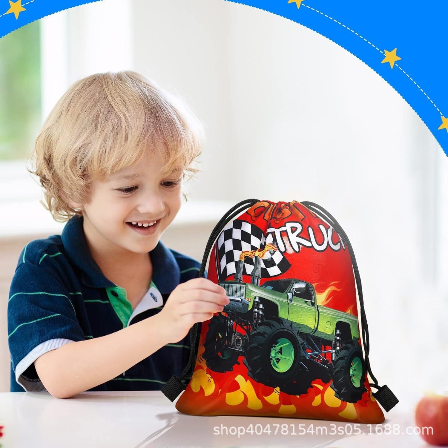 5/10/20/30/40/50pcs Monster Truck Party Favors Racing Truck Party Gift Bag Drawstring Backpacks Truck Birthday Party Decorations