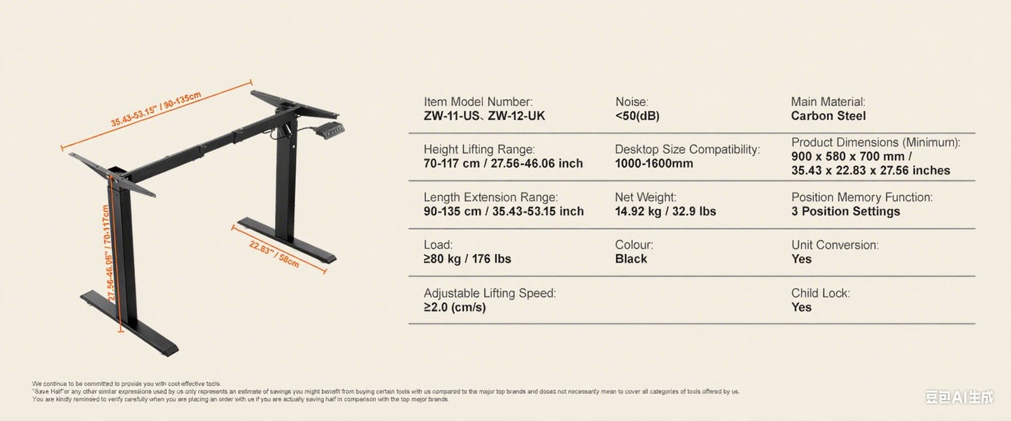 SucceBuy Standing Desk Frame  Electric Stand Up Computer Desk Legs Ergonomic DIY Workstation Base for Home Office Black white