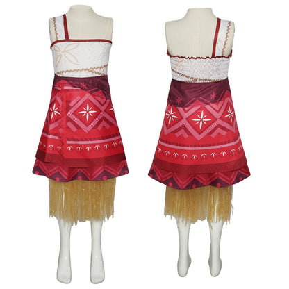 Family Matching Moana Costume Set, Adult  Kids Polynesian Princess Dress with Fringe, Halloween Carnival Party Cosplay Outfit