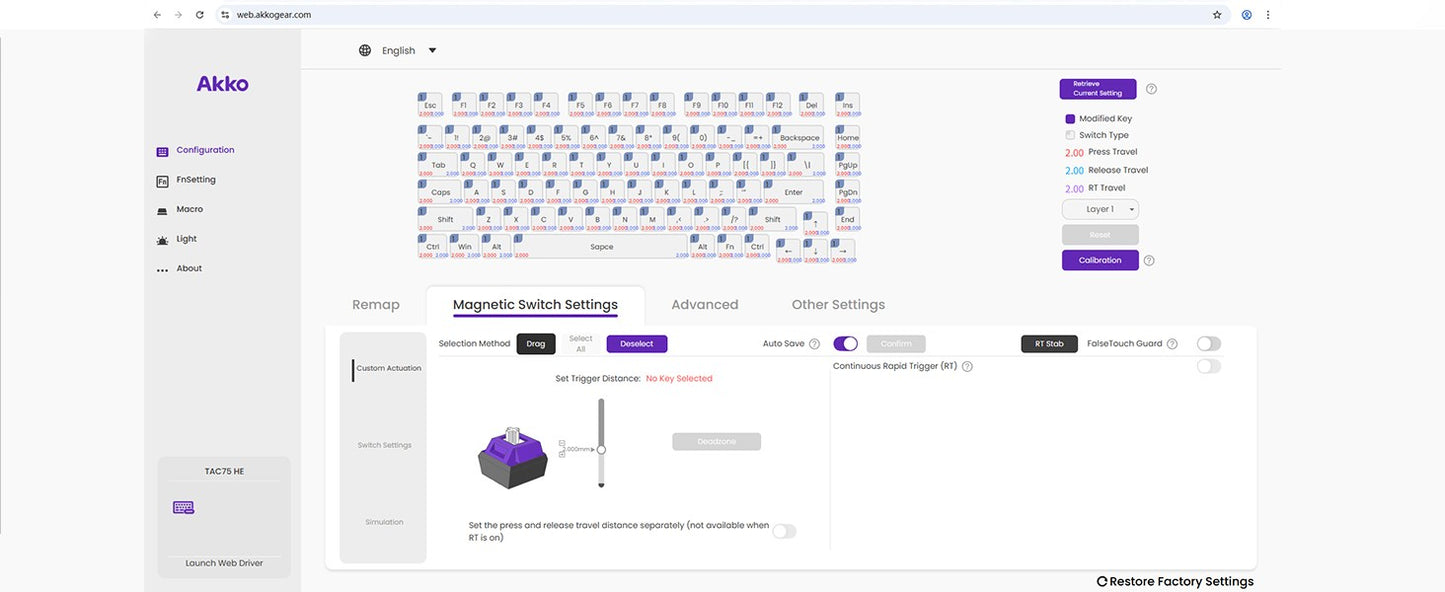 Teclado Gamer AKKO TAC75 HE com Switches Magnéticos 75% Rapid Trigger 0.005mm 8K RGB com Fio Teclado Personalizado para Esports