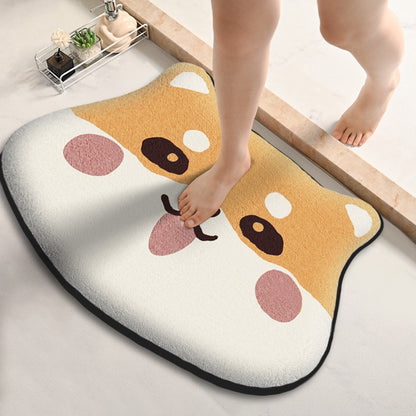 Tapete Absorvente de Banheiro em Formato de Desenho Animado Tapete Antiderrapante para Chuveiro Tapete de Entrada em Flanela Estampado Resistente à Sujeira