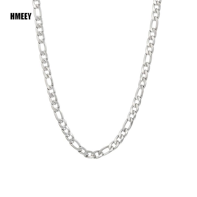 Colar Masculino de Aço Inoxidável Elo Corrente Figaro para Mulheres de Alta Qualidade Choker Impermeável Acessórios de Joias Cor Prata Presente