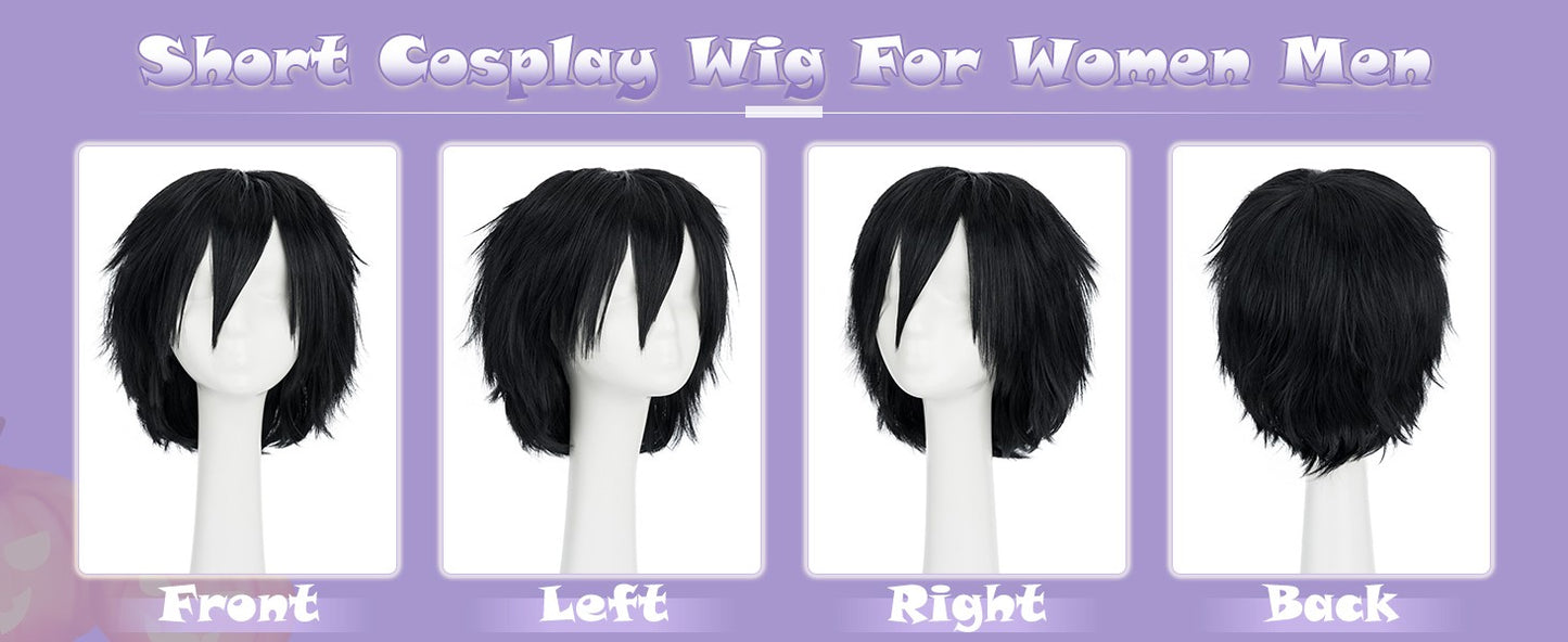 Short Roleplay Wig Fluffy Straight Synthetic Fiber Anime Wig Unisex Halloween Comic Convention Party Costume Wig