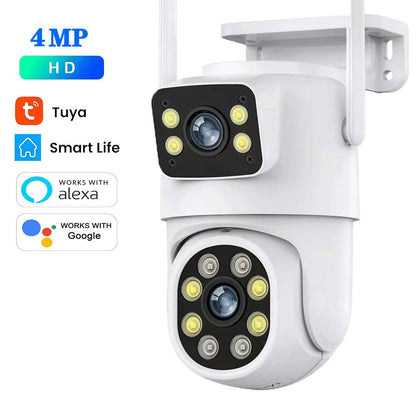 Câmera WIFI PTZ de Lente Dupla Tuya 4K 8MP para Exterior com Tela Dupla Ai Detecção Humana Automática Segurança com Alexa Google