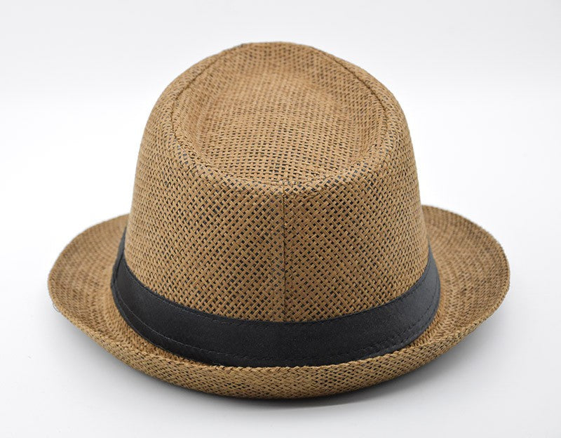 Fashion Unisex Women Men Straw Hat Ribbon Curling Brim Jazz Fedora Hat Panama Gangster Cap Outdoor Beach Parent-Child Sun Hats