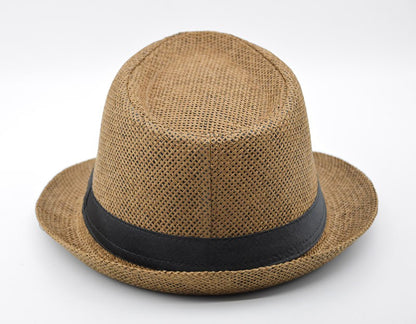 Fashion Unisex Women Men Straw Hat Ribbon Curling Brim Jazz Fedora Hat Panama Gangster Cap Outdoor Beach Parent-Child Sun Hats