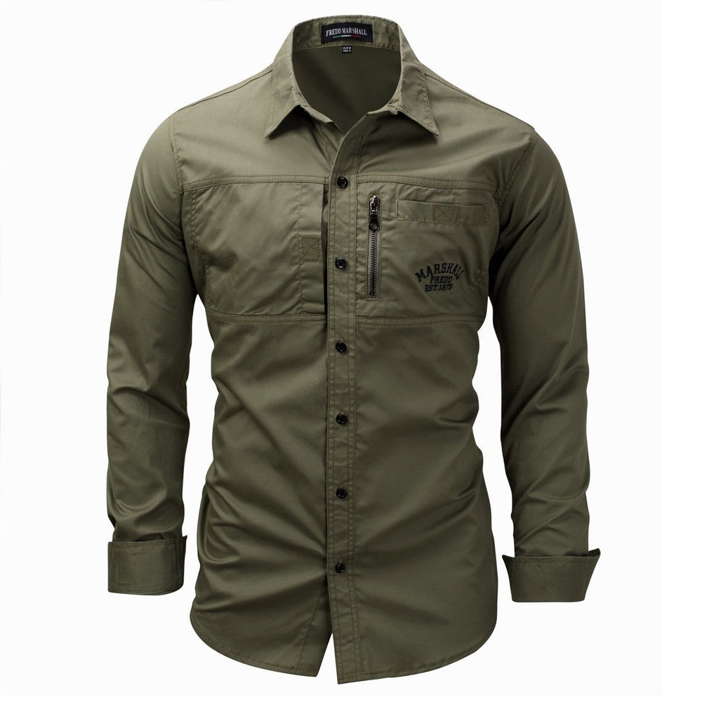 Cargo Shirts For Men Military Style Casual Long Sleeve Tactical Shirts Men's Spring Pocket Button Male Shirts Letter Embroidery