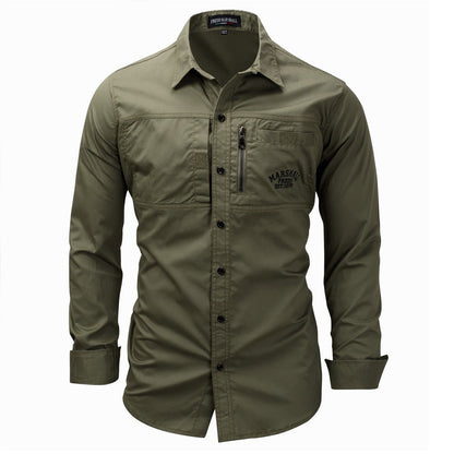 Cargo Shirts For Men Military Style Casual Long Sleeve Tactical Shirts Men's Spring Pocket Button Male Shirts Letter Embroidery
