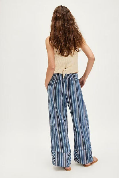 Fashion Printed Striped Wide-leg Long Pants Women's New Spring Autumn Loose Casual High-waisted Slimming Beach Long Pants Female