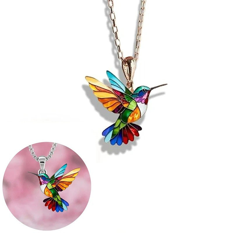 Colar de Acrílico Beija-flor Colorido Formato de Pássaro para Mulheres Meninas Pingentes de Pescoço Joias de Primavera Verão 2025 Presentes de Festa