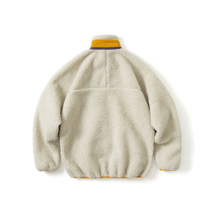 Pata Outdoor Windproof Hiking Fleece Jacket Imitation Lamb Wool Stand Collar Zipper Fleece Jacket Polar Fleece Warm Couple Coat